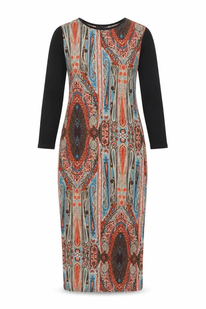 Club L Womens Multicoloured Geometric Polyester Pencil Dress Size 8 Round Neck Pullover