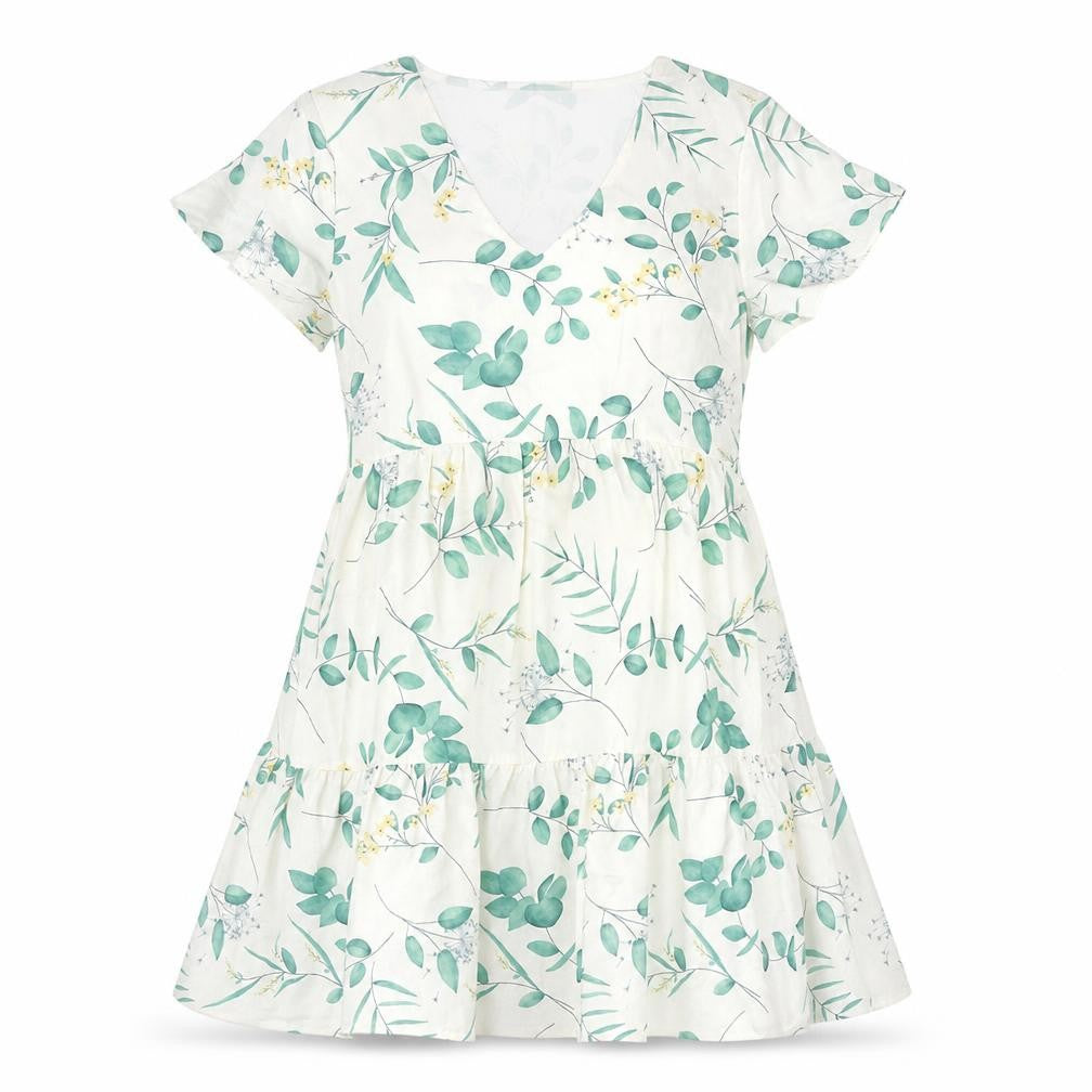 Front view of In the Style women’s white floral polyester trapeze & swing, size UK 10, v-neck pullover