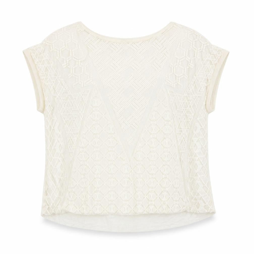 Zara Womens Ivory Geometric Polyester Basic Blouse Size S Boat Neck