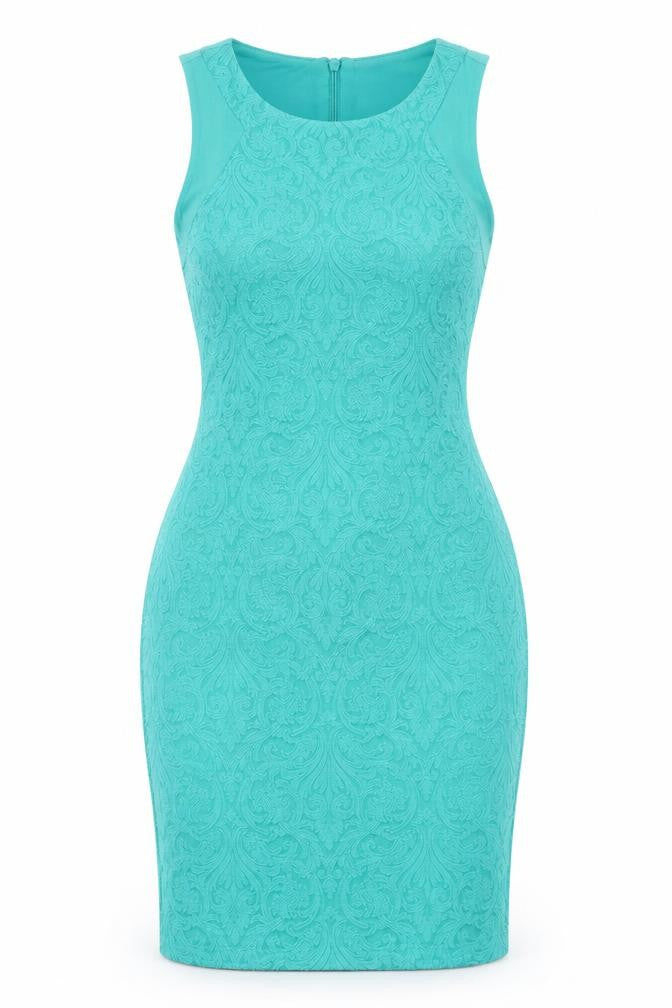 Zara Womens Green Geometric Cotton Bodycon Size S Round Neck Zip