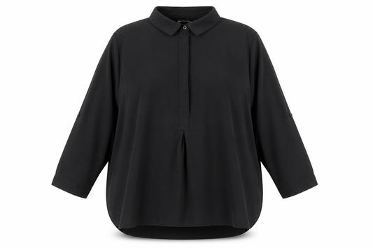 Front view of Dorothy Perkins women’s black polyester basic button-up, size UK 14, collared