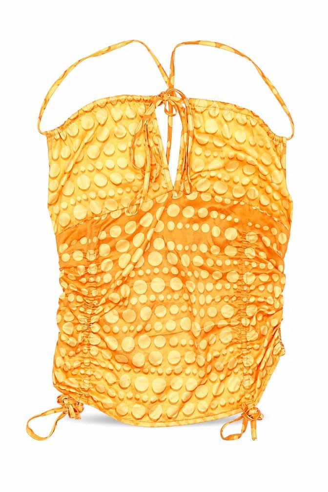 SheIn Womens Orange Polka Dot Polyester Camisole Tank Size S Square Neck - Cropped, Ruched