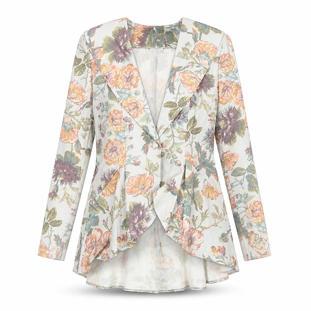 Front view of Classics Woman women’s multicoloured floral jacket blazer, size UK 10, button