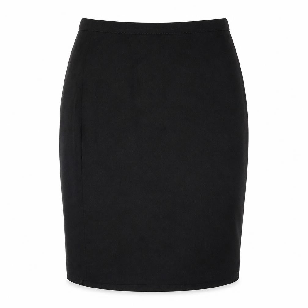 Front view of Classics collection women’s black polyester straight & pencil skirt, size UK 10, zip