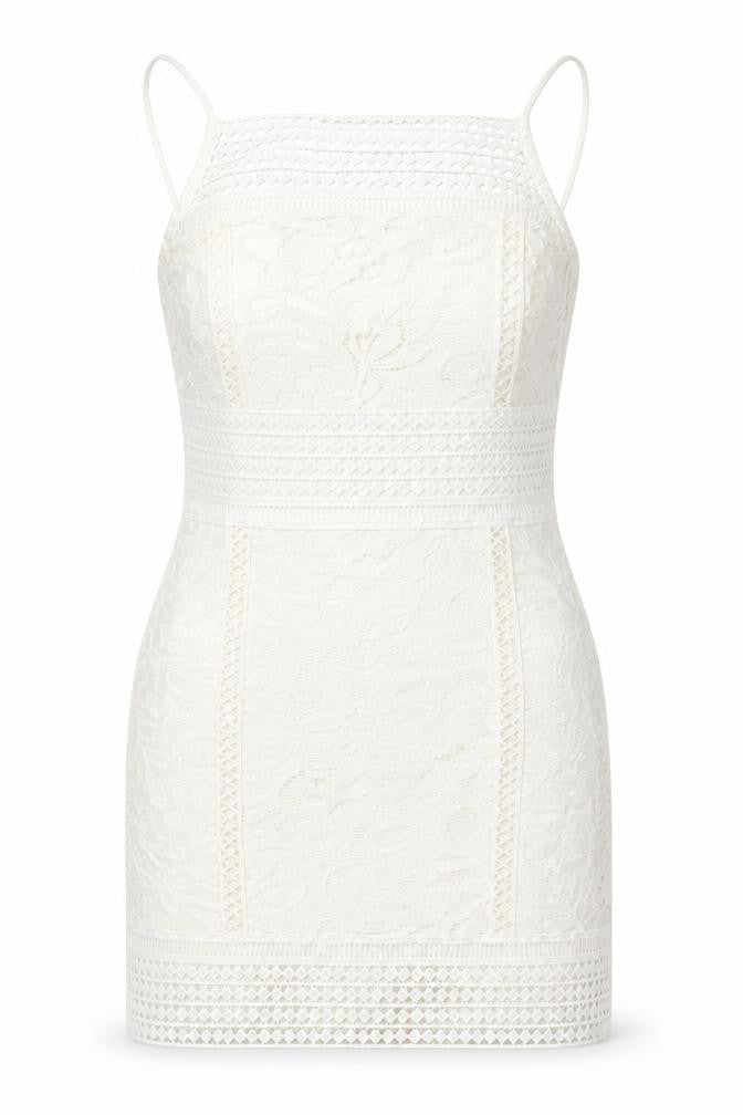 Front view of Topshop women’s ivory geometric polyester mini, size UK 8, square neck zip