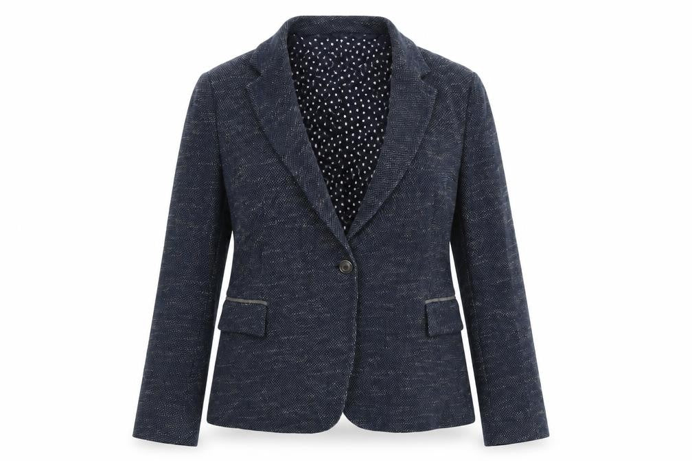 Front view of Zara women’s blue cotton jacket suit jacket, size M