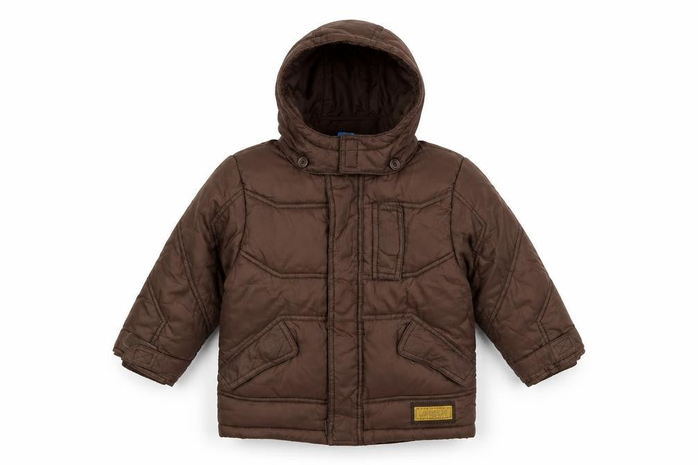 Front view of Adams boys’ brown jacket, size 2, years zip