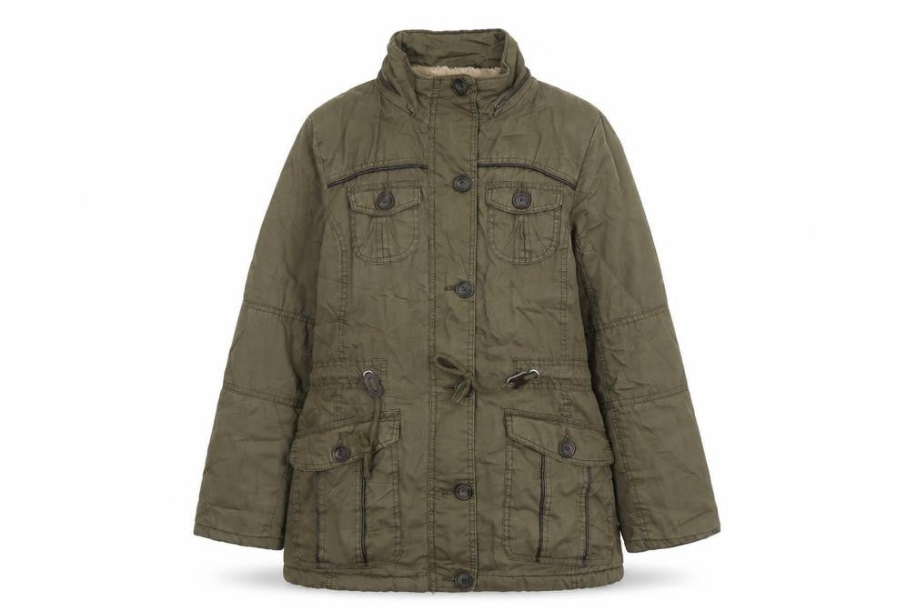Front view of YMI women’s green jacket, size M, zip