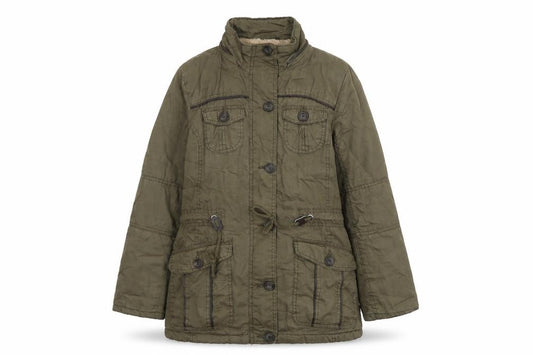 Front view of YMI women’s green jacket, size M, zip