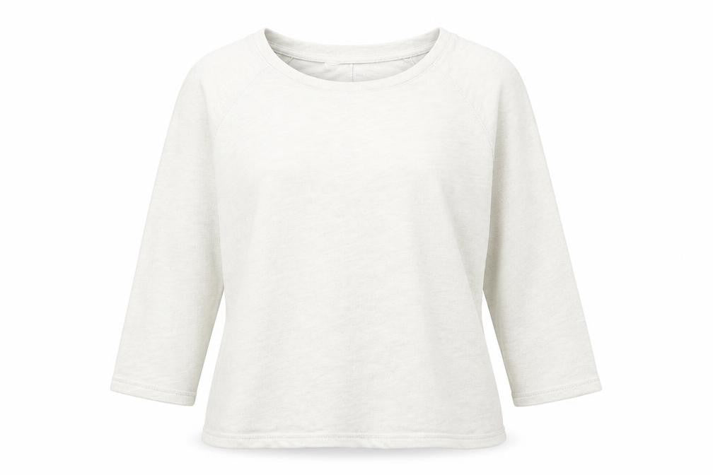 Front view of Marks & Spencer women’s grey round neck cotton jumper, size UK 12