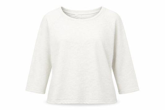 Front view of Marks & Spencer women’s grey round neck cotton jumper, size UK 12