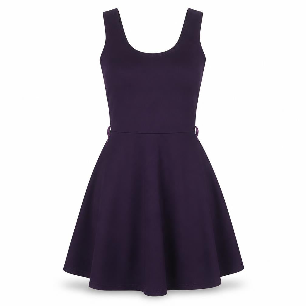Front view of Boohoo women’s purple polyester fit & flare, size UK 8, scoop neck pullover