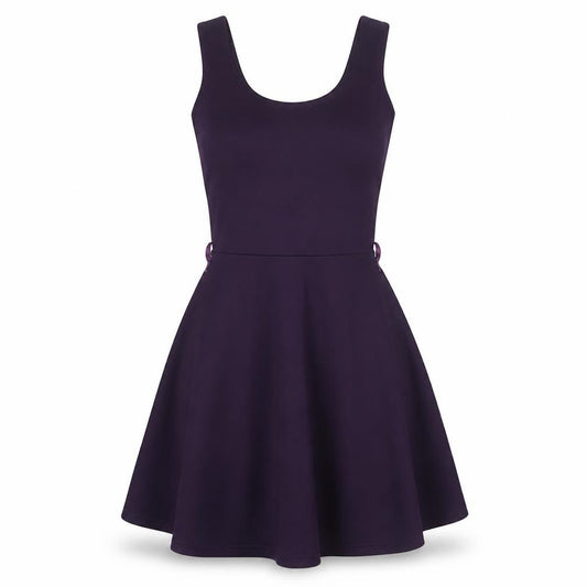 Front view of Boohoo women’s purple polyester fit & flare, size UK 8, scoop neck pullover