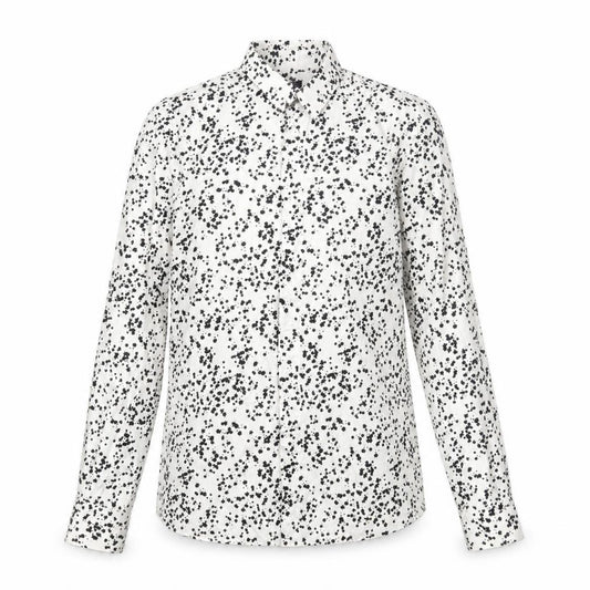 Front view of Twisted Tailor women’s white geometric cotton basic button-up, size S, collared
