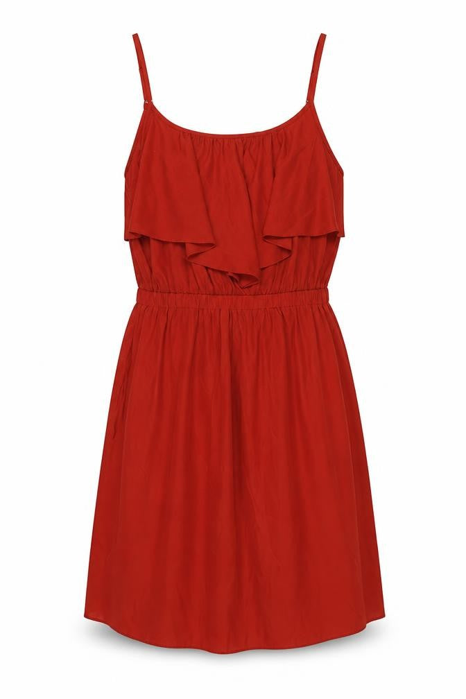Front view of Primark women’s orange polyester fit & flare, size UK 10, scoop neck pullover