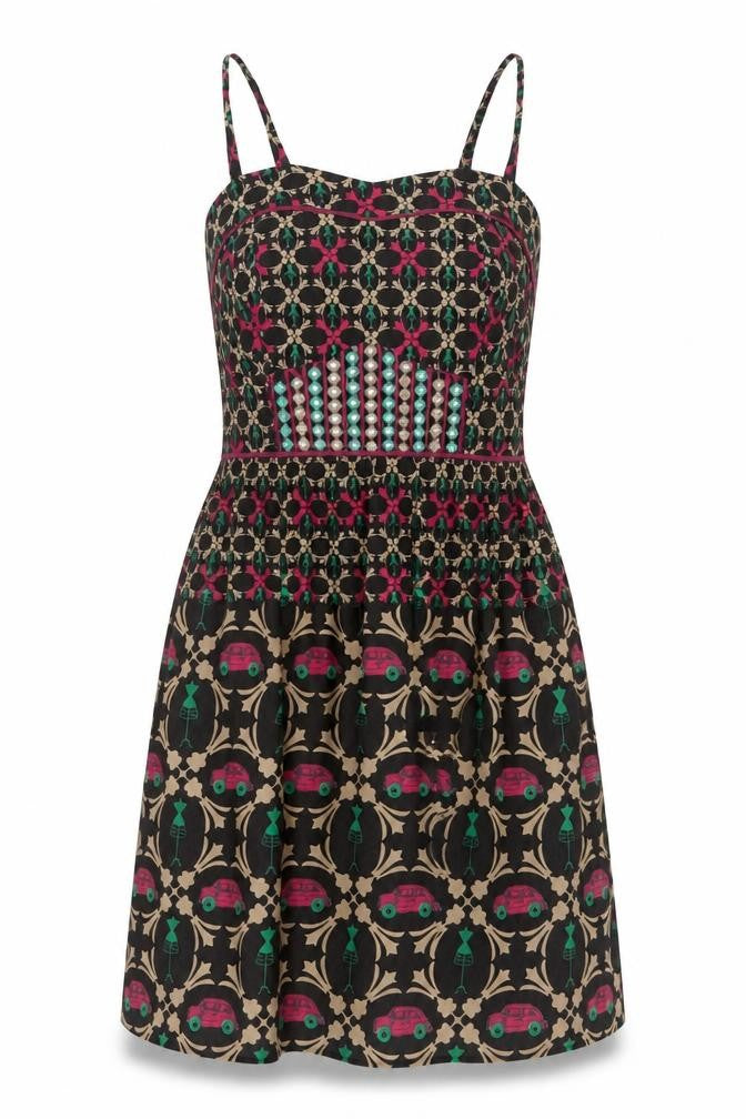 REMANIKA Womens Multicoloured Geometric Cotton Fit & Flare Size 10 Scoop Neck Pullover
