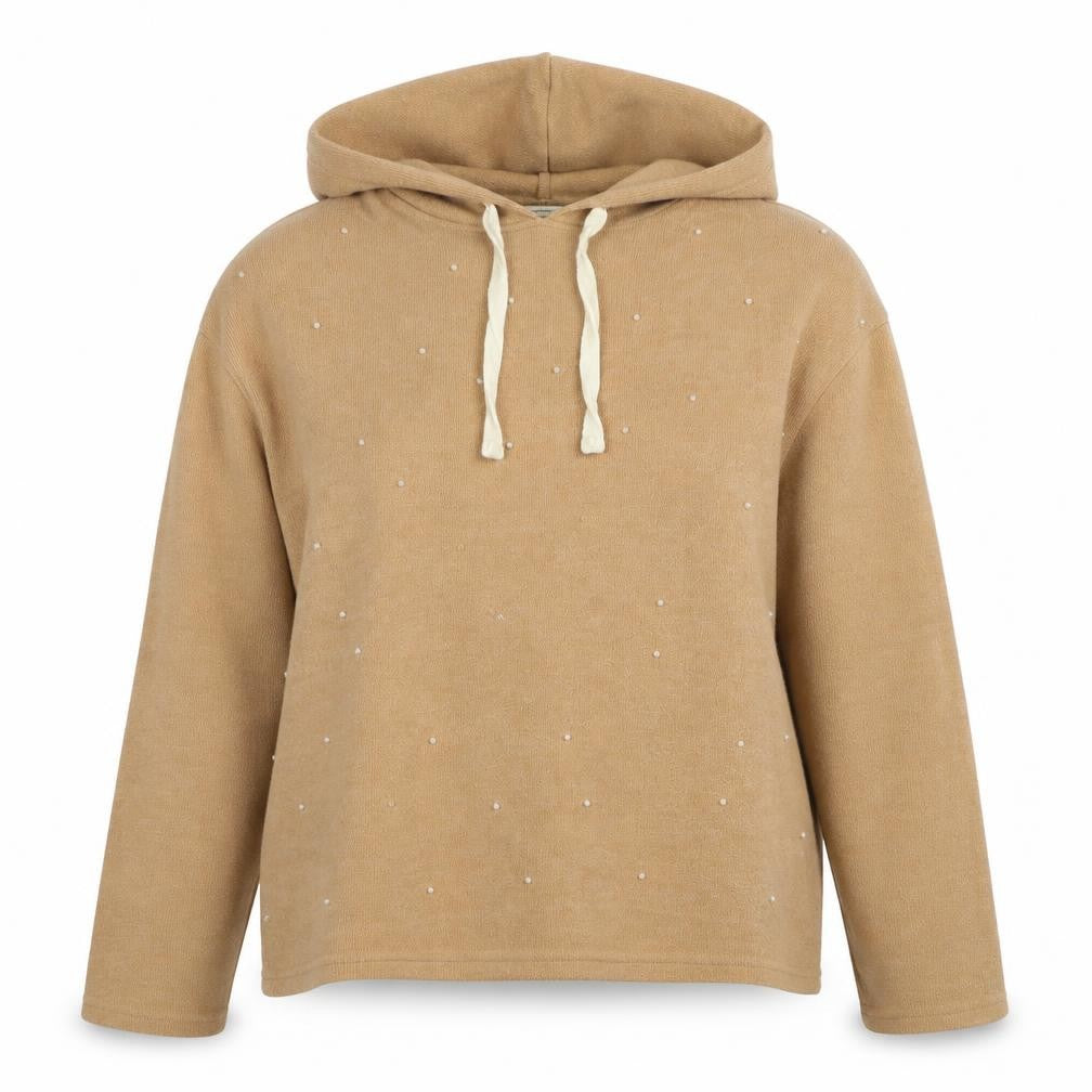 Front view of Zara women’s brown cotton pullover hoodie, size M, pullover