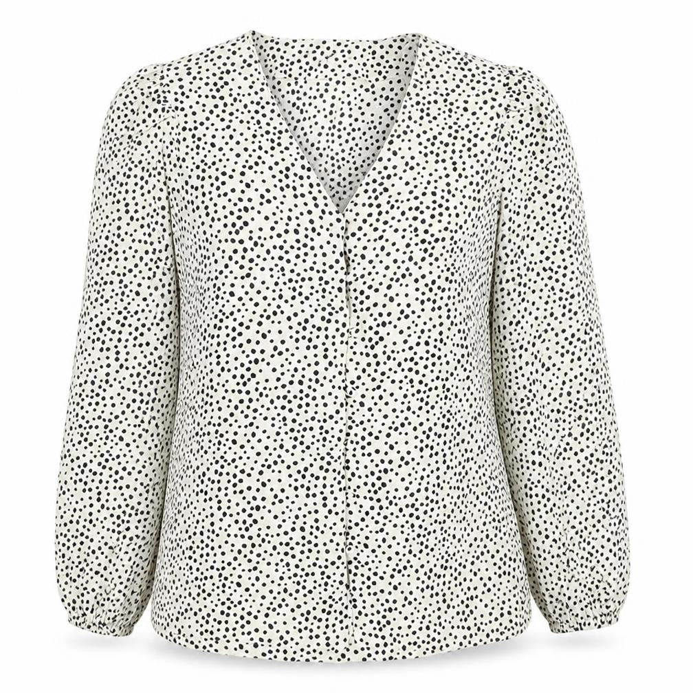 Front view of Marks & Spencer women’s ivory animal print viscose basic button-up, size UK 14, v-neck