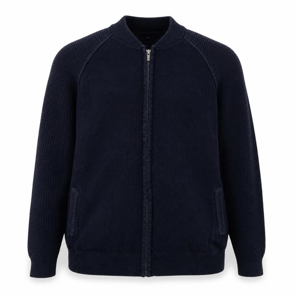 George Mens Blue Round Neck Cotton Full Zip Jumper Size M