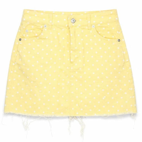 Topshop Womens Yellow Polka Dot Cotton A-Line Skirt Size 8 Button