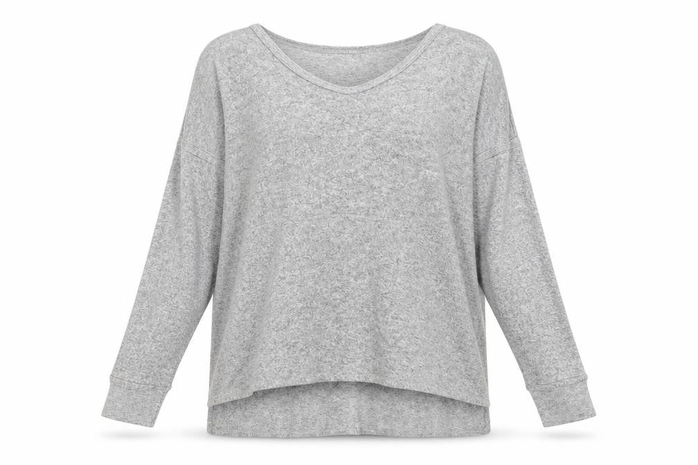 Front view of COIN 1804 women’s grey v-neck polyester jumper, size L