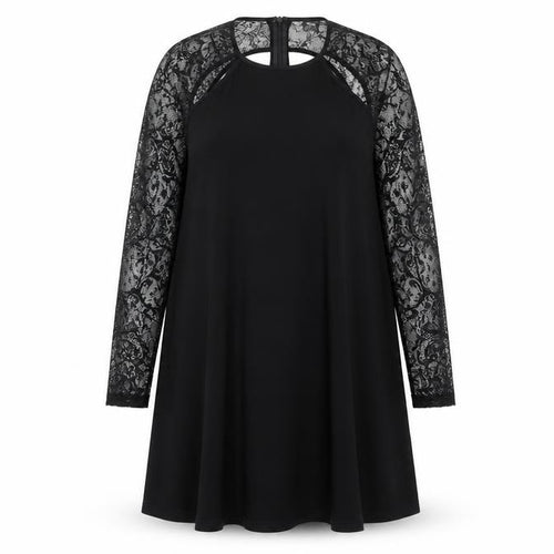 ASOS Womens Black Polyester A-Line Size 10 Crew Neck Zip - Lace Sleeve Detail