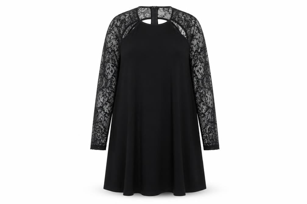 ASOS Womens Black Polyester A-Line Size 10 Crew Neck Zip - Lace Sleeve Detail