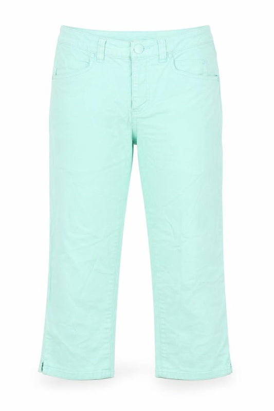 Front view of H&M women’s green cotton cropped jeans, size UK 8, 20-inch leg regular zip