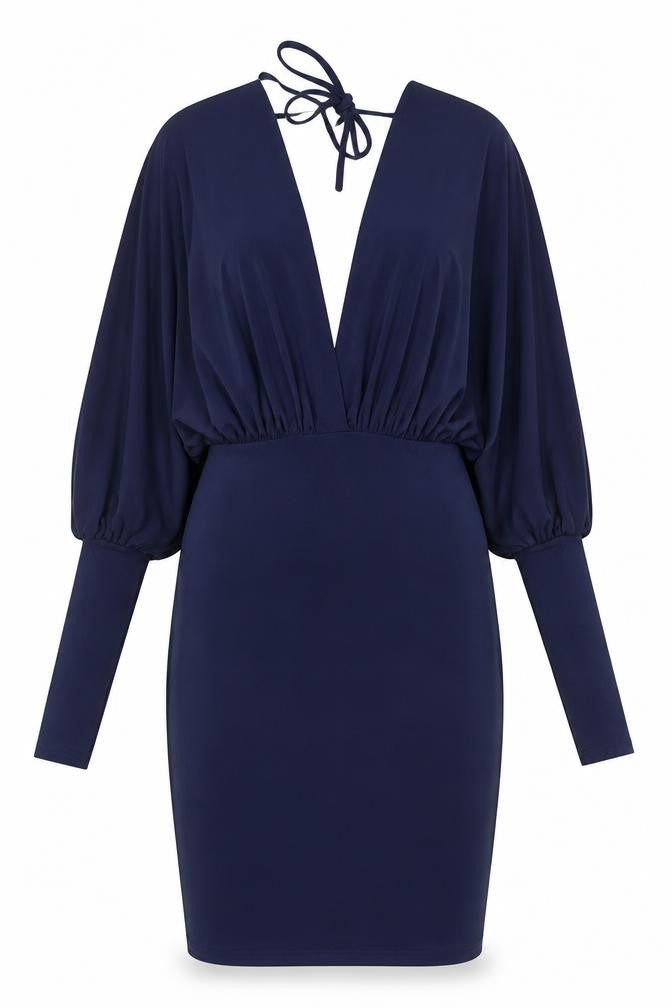 Club L Womens Blue Polyester Bodycon Size 8 V-Neck Tie