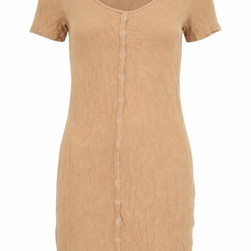 Brave Soul Womens Brown Viscose Bodycon Size S Round Neck Button