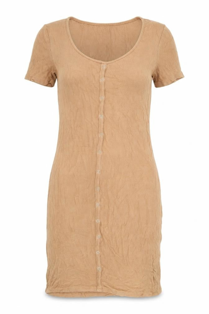 Brave Soul Womens Brown Viscose Bodycon Size S Round Neck Button