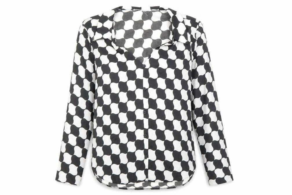 Primark Womens Black Geometric Polyester Basic Blouse Size 12 Collared - Black and white pattern