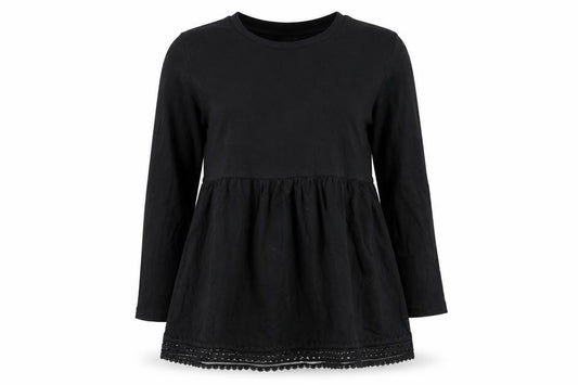 Front view of ASOS women’s black cotton basic blouse, size UK 12, round neck