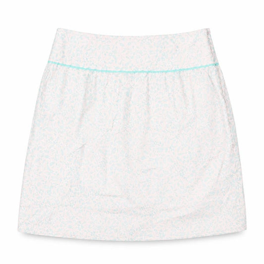 Front view of MK women’s multicoloured geometric cotton a-line skirt, size UK 14, zip