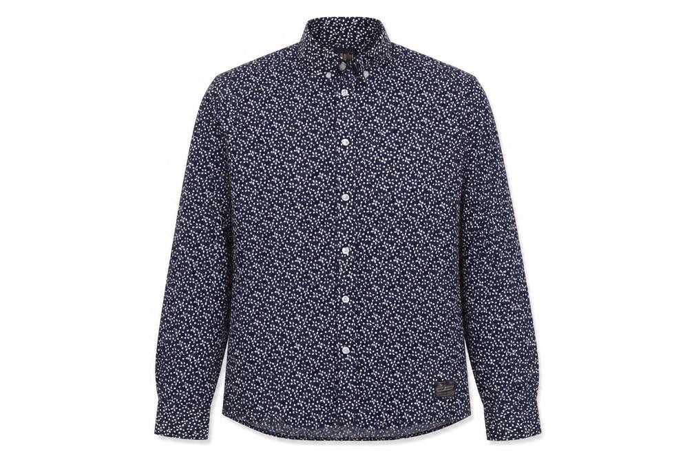 Solid Womens Blue Geometric Cotton Basic Button-Up Size S Collared