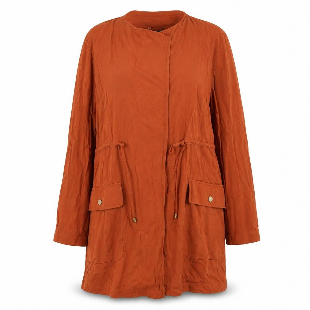 Front view of George women’s brown parka jacket, size UK 14, tie