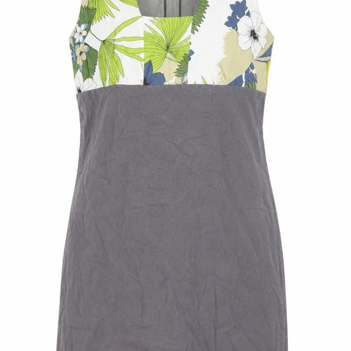 Preworn Womens Grey Floral Polyester Tank Dress Size M Square Neck Pullover