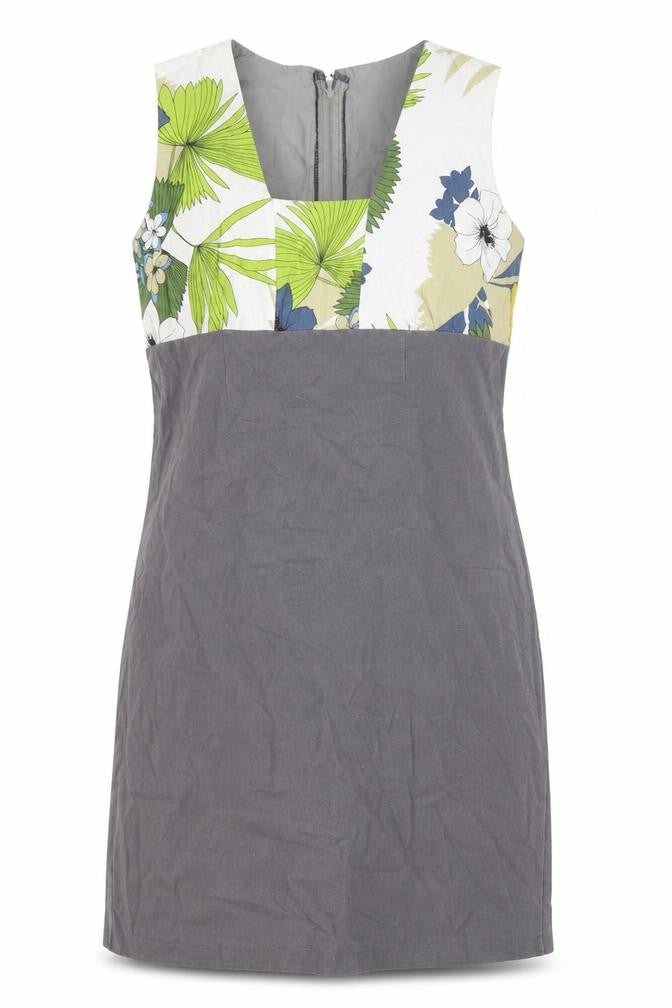 Preworn Womens Grey Floral Polyester Tank Dress Size M Square Neck Pullover