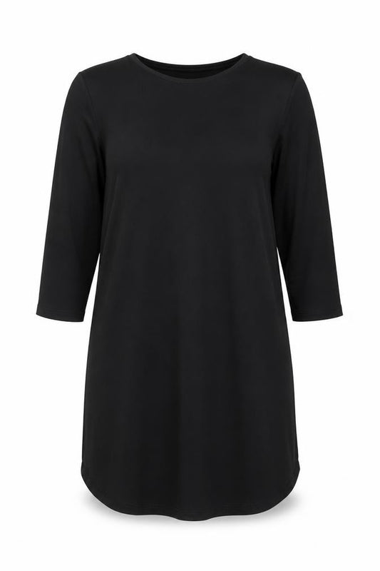 Front view of H&M women’s black polyester shift, size XS, boat neck pullover