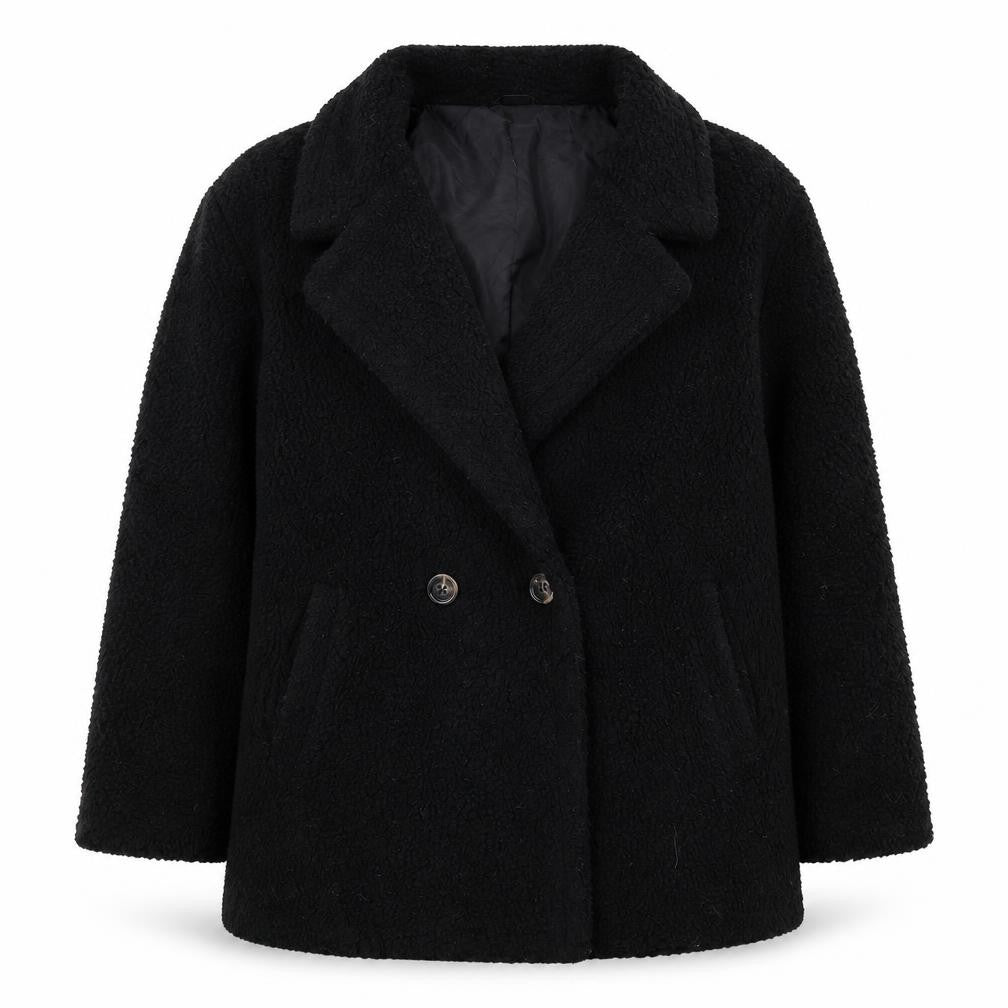 Front view of Boohoo women’s black jacket, size UK 12, button