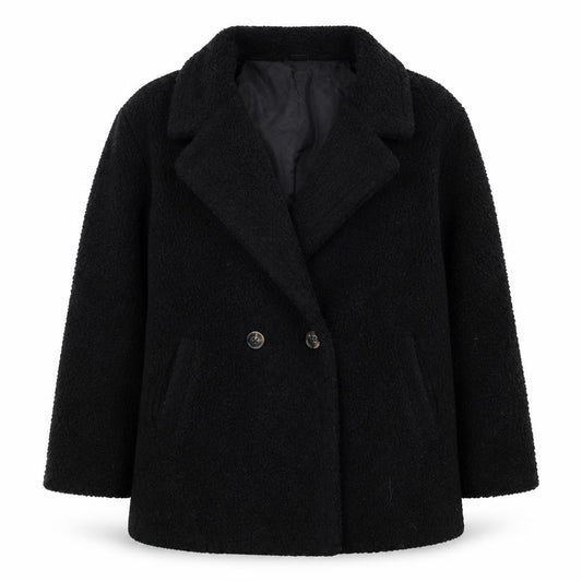 Front view of Boohoo women’s black jacket, size UK 12, button