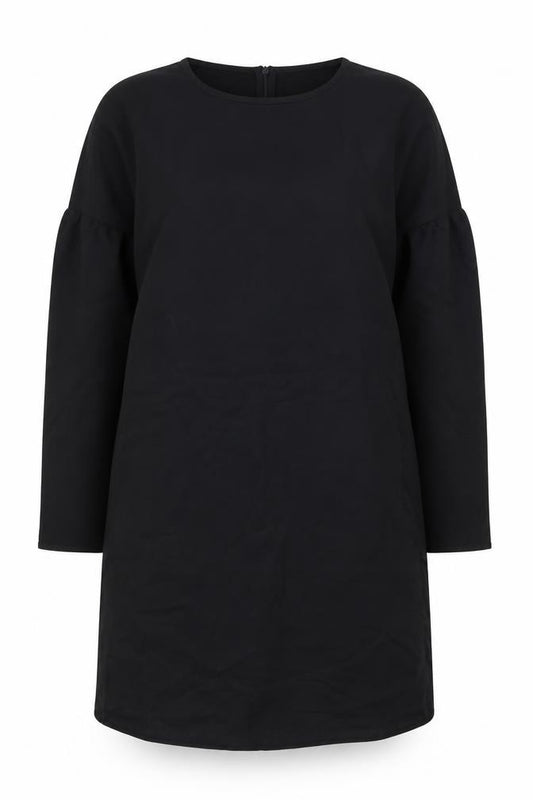 Front view of Boohoo women’s black polyester a-line, size UK 12, boat neck zip