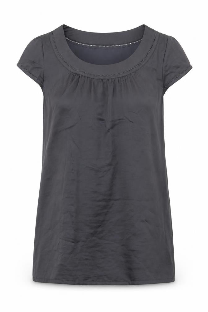 Front view of H&M women’s grey polyester basic blouse, size UK 12, boat neck