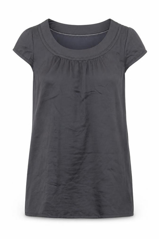 Front view of H&M women’s grey polyester basic blouse, size UK 12, boat neck
