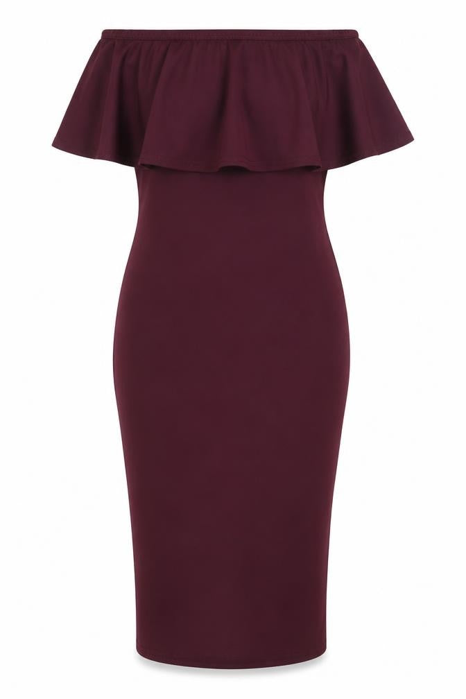 Boohoo Womens Purple Polyester Pencil Dress Size 6 Off the Shoulder Pullover