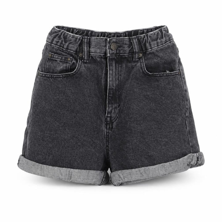 Pull&Bear Womens Black Cotton Boyfriend Shorts Size 4 Regular Button