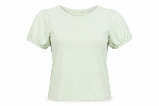 Front view of M&Co women’s green polyester basic t-shirt, size UK 14, crew neck - balloon sleeve