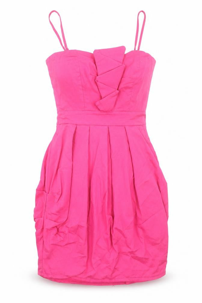 Front view of TFNC women’s pink cotton a-line, size M, square neck zip