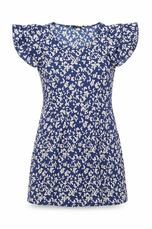 Front view of Vero Moda women’s blue geometric polyester a-line, size UK 10, crew neck pullover - butterfly print