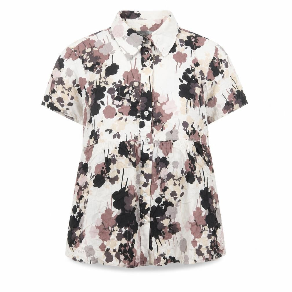 Front view of Wallis women’s brown geometric cotton basic button-up, size UK 14, collared